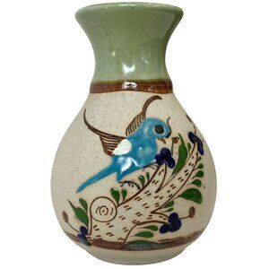 Tonala Stoneware Sandstone Tacat Mexican Pottery Blue Brown Beige Green Bird Flo